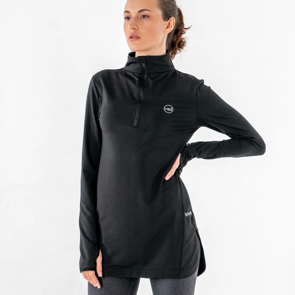 Veil Spark Half Zip Long Sleeve Athletic Top Size M Extra Long Tunic Length